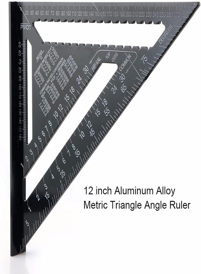 NIKTION 7 Inch & 12 Inch Triangle Ruler, Black Triangle Ruler Square Protractor, High Precision Aluminum Alloy Triangle Ruler,Layout Measuring Tool for Engineer Carpenter（Metric and Imperial） - Image 2